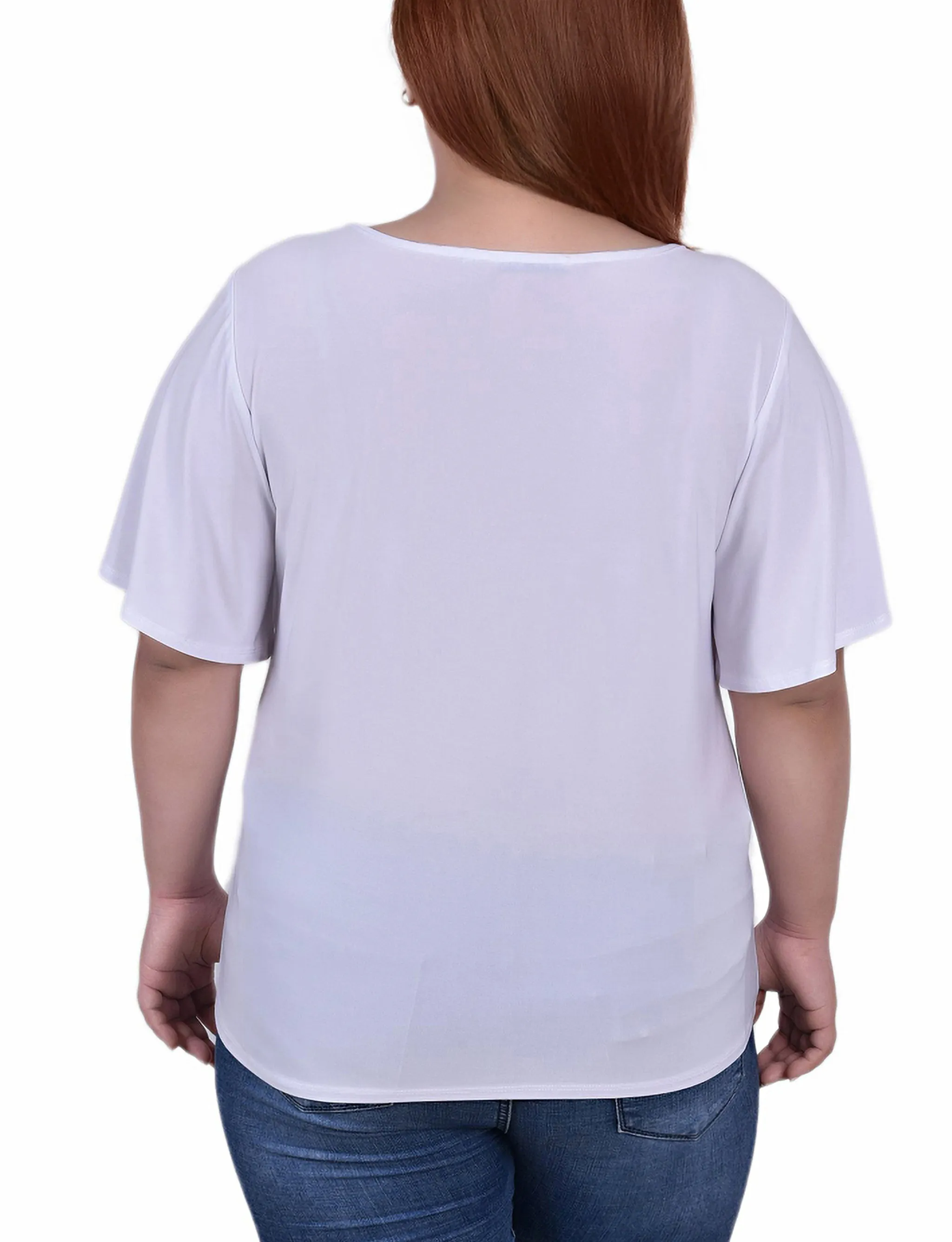 Plus Size Mesh Flutter Sleeve Knit Top