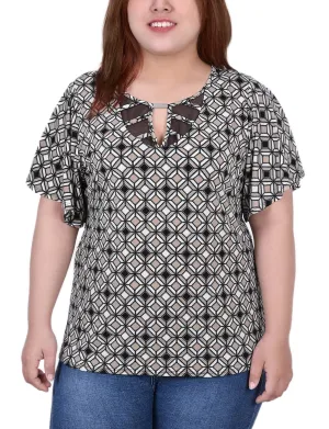 Plus Size Mesh Flutter Sleeve Knit Top