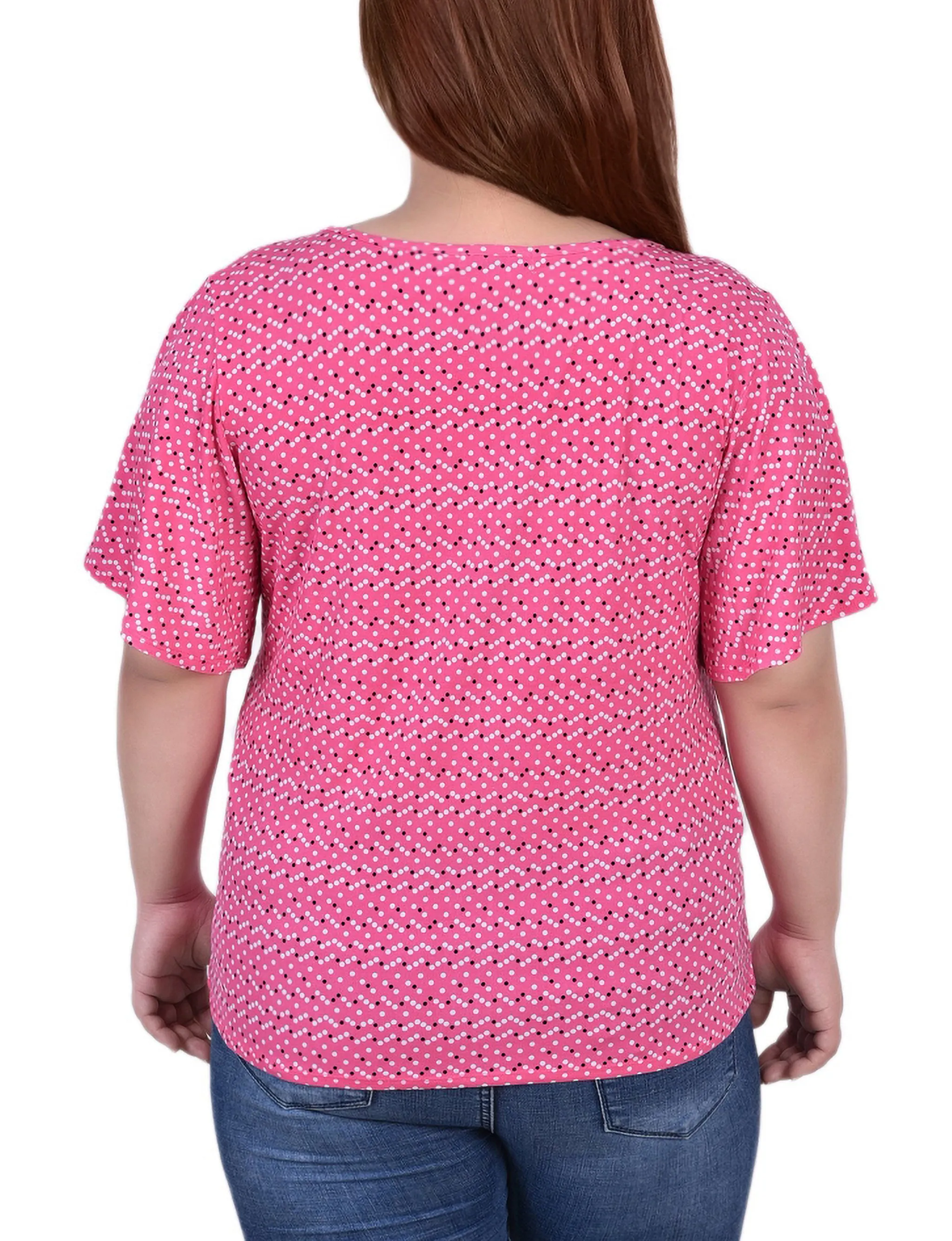 Plus Size Mesh Flutter Sleeve Knit Top