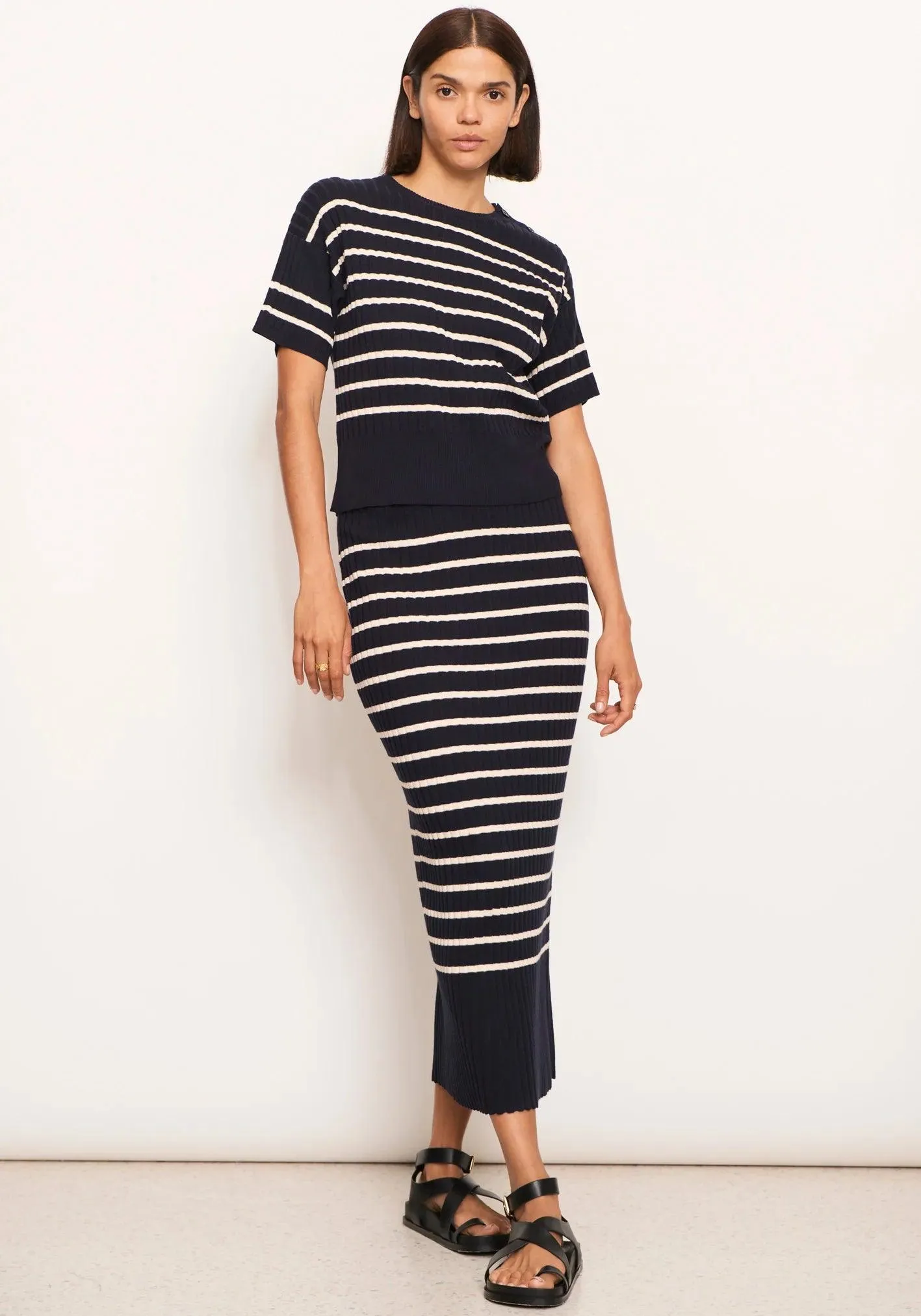 POL Clothing Ezra Tee in Ink and Pebble Stripe