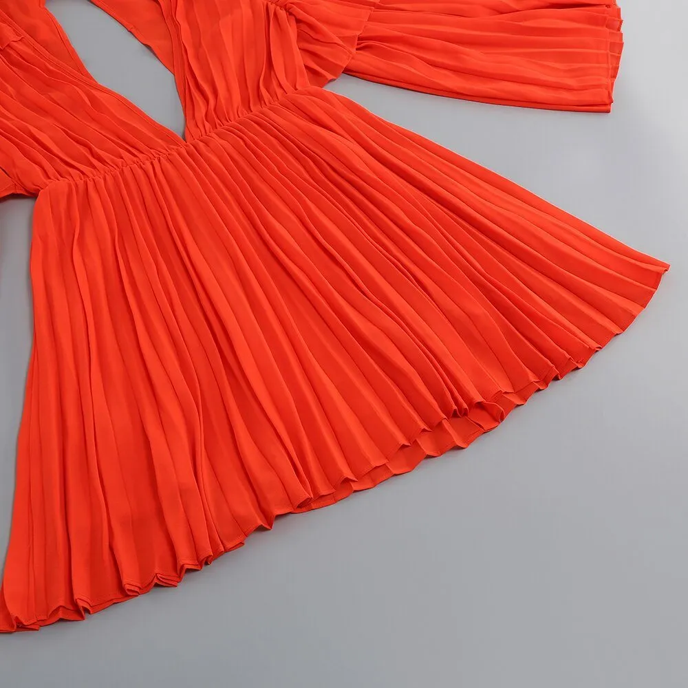Pre Order:  Bright Orange Pleated Dress - @phenomenalkat