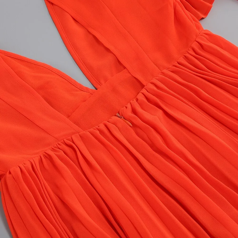 Pre Order:  Bright Orange Pleated Dress - @phenomenalkat
