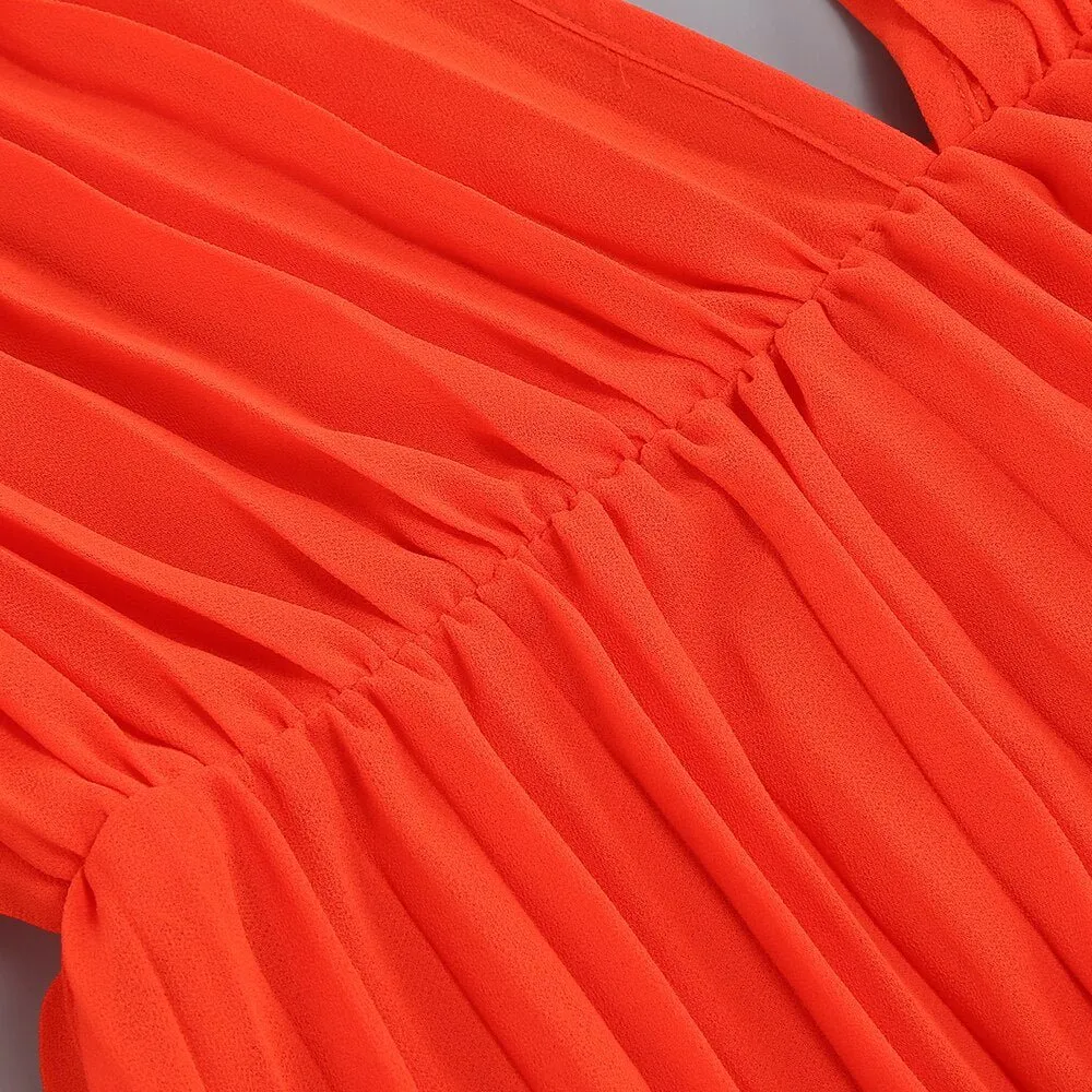Pre Order:  Bright Orange Pleated Dress - @phenomenalkat