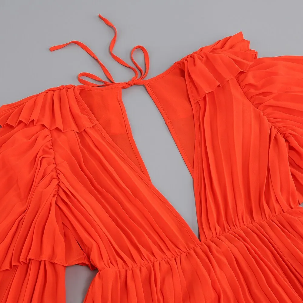 Pre Order:  Bright Orange Pleated Dress - @phenomenalkat