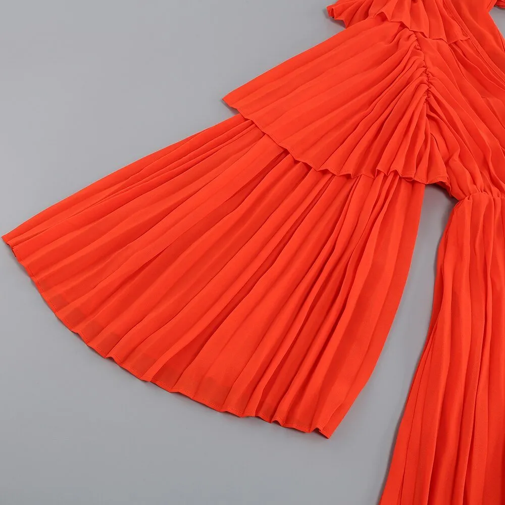 Pre Order:  Bright Orange Pleated Dress - @phenomenalkat
