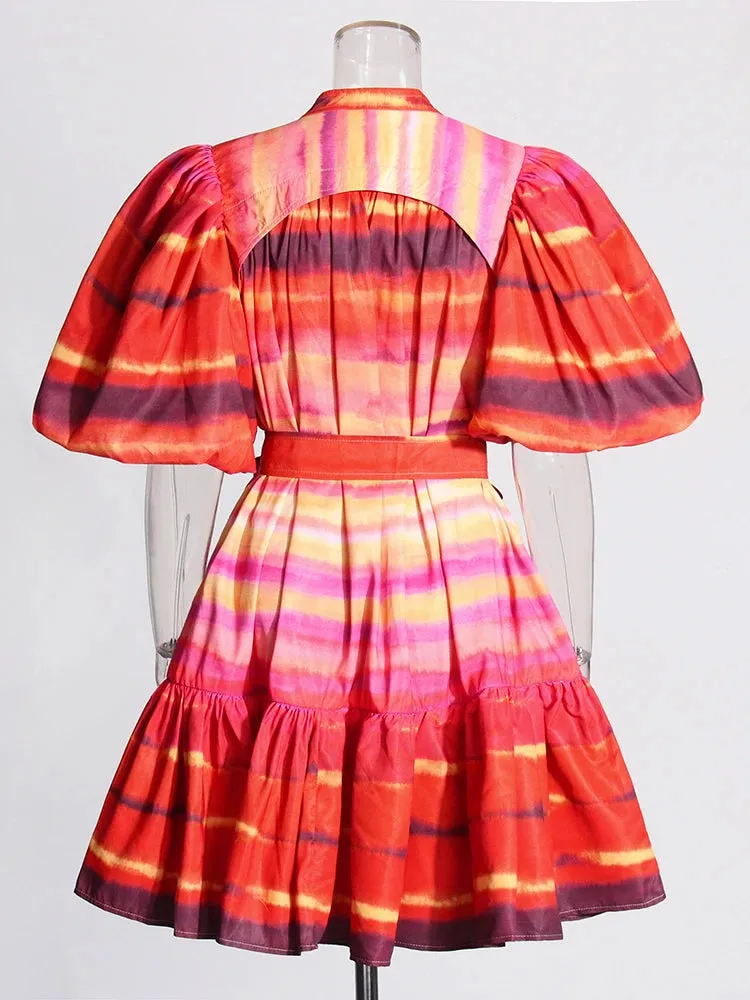 Pre Order:  Watercolor Orange Puff Mini Dress