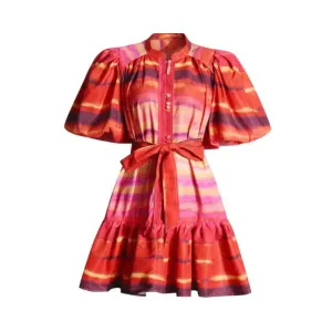 Pre Order:  Watercolor Orange Puff Mini Dress
