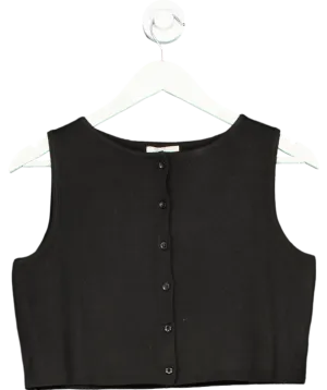 PRETTY LAVISH Black Knitted Waistcoat Top UK S