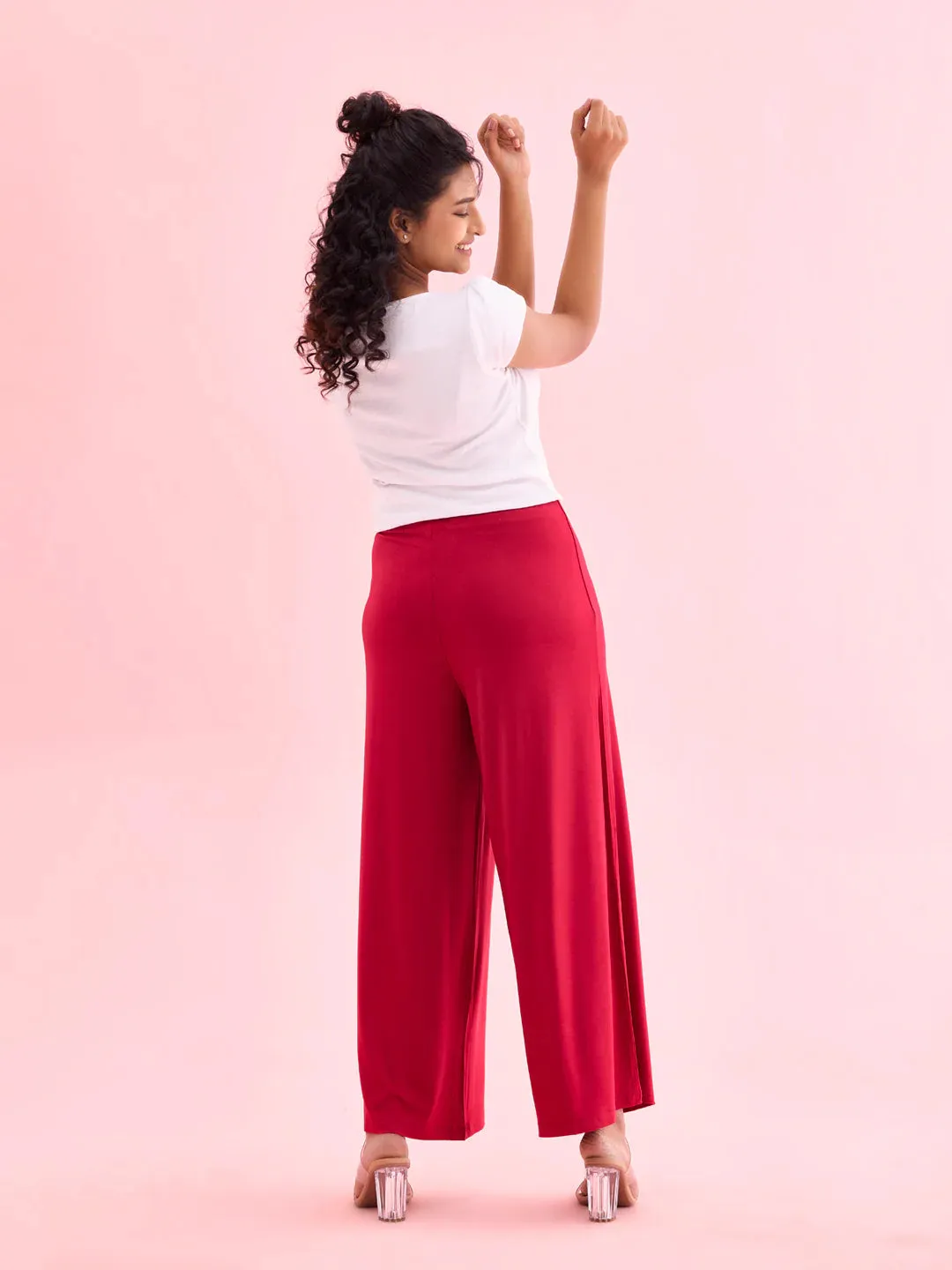 Pretty Rani Pink Colored Rayon Palazzo Pant For Women