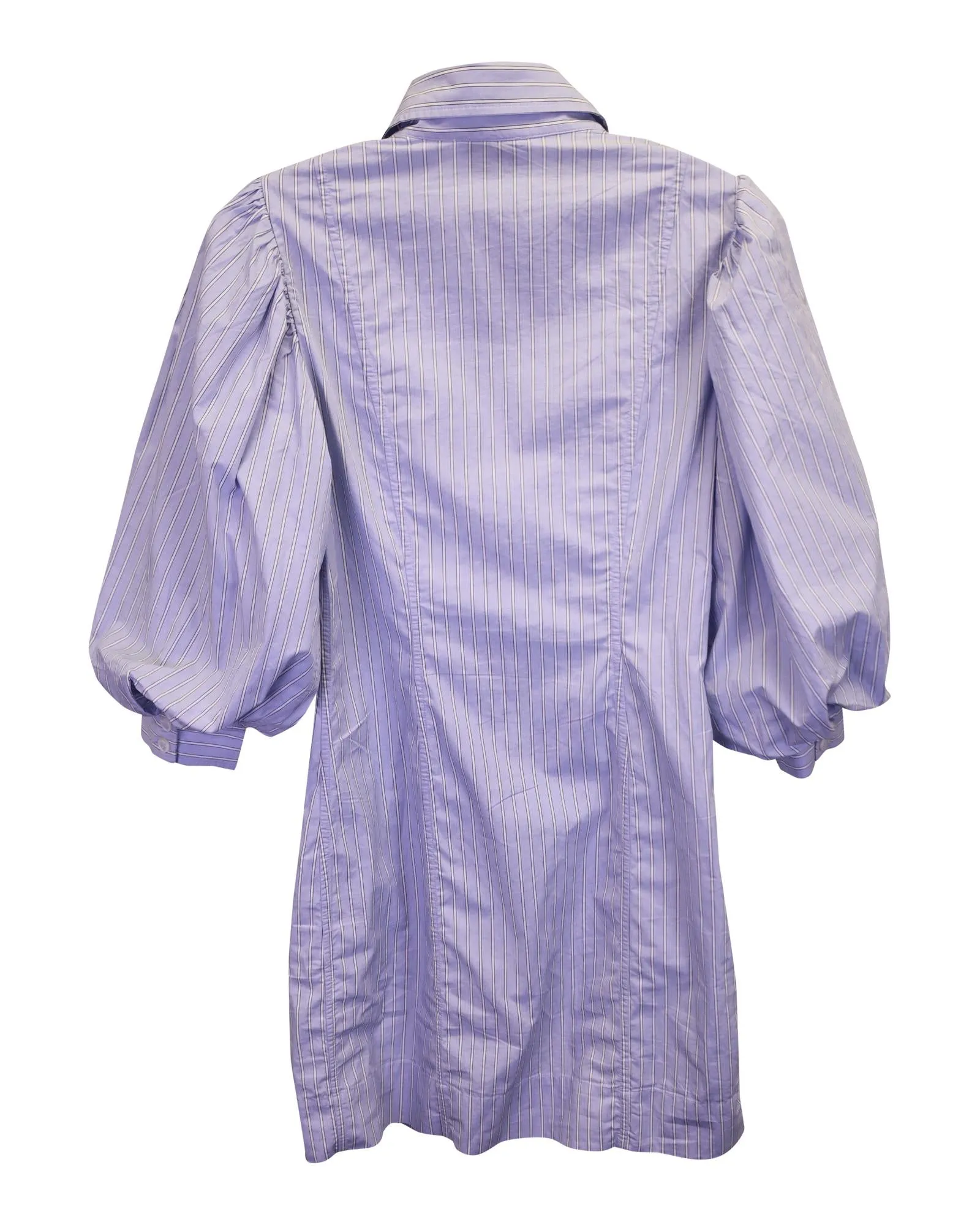 Puff Sleeve Striped Mini Shirt Dress in Light Blue Cotton