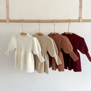 Puff Sleeved Knit Dress for Girls