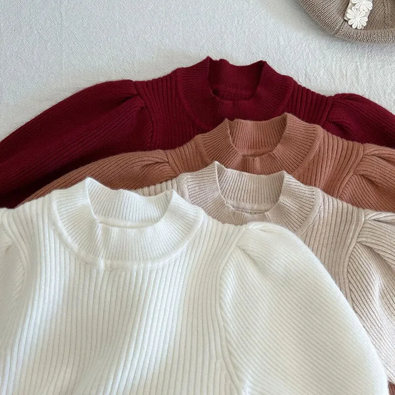 Puff Sleeved Knit Dress for Girls