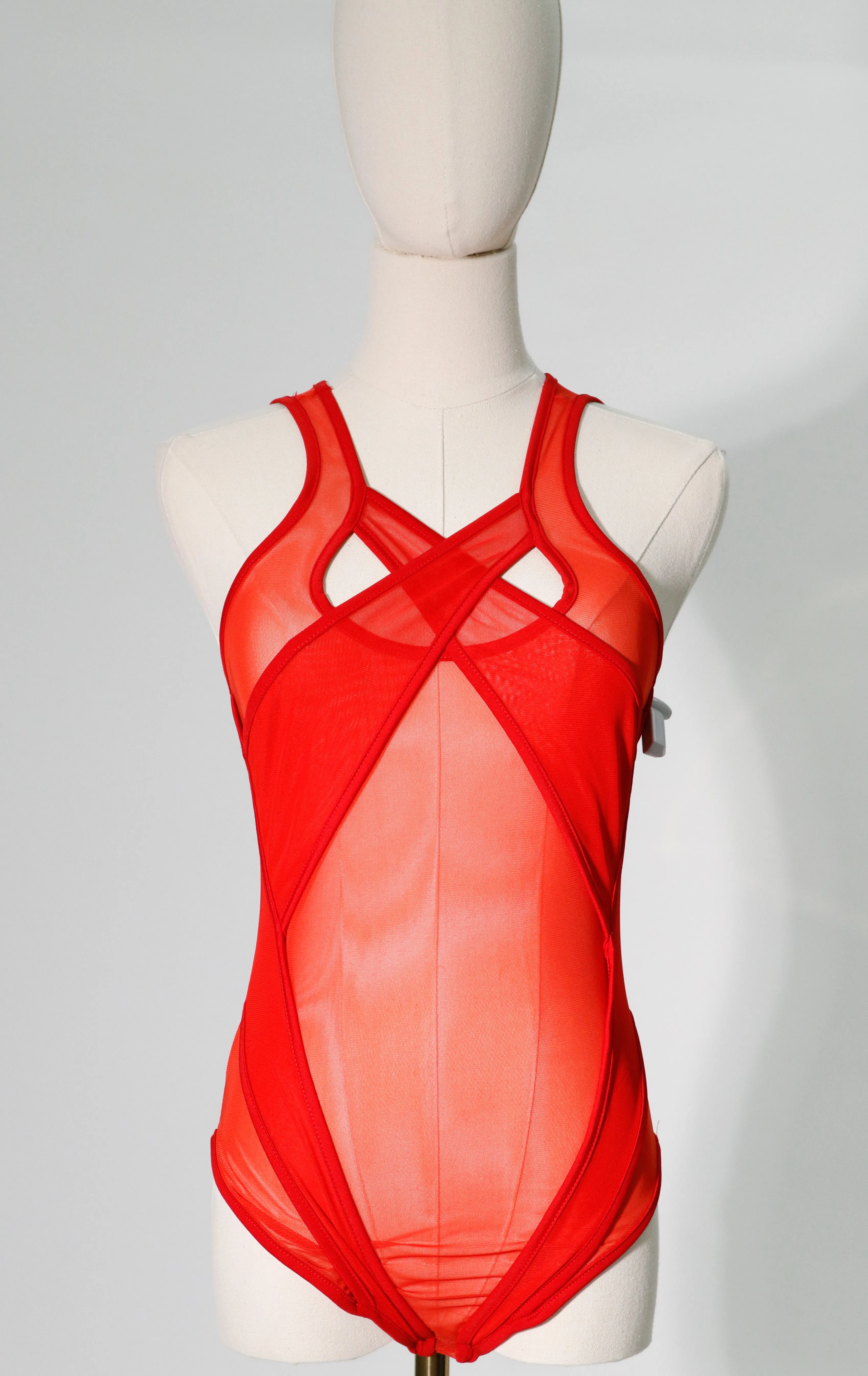 red mesh bodysuit
