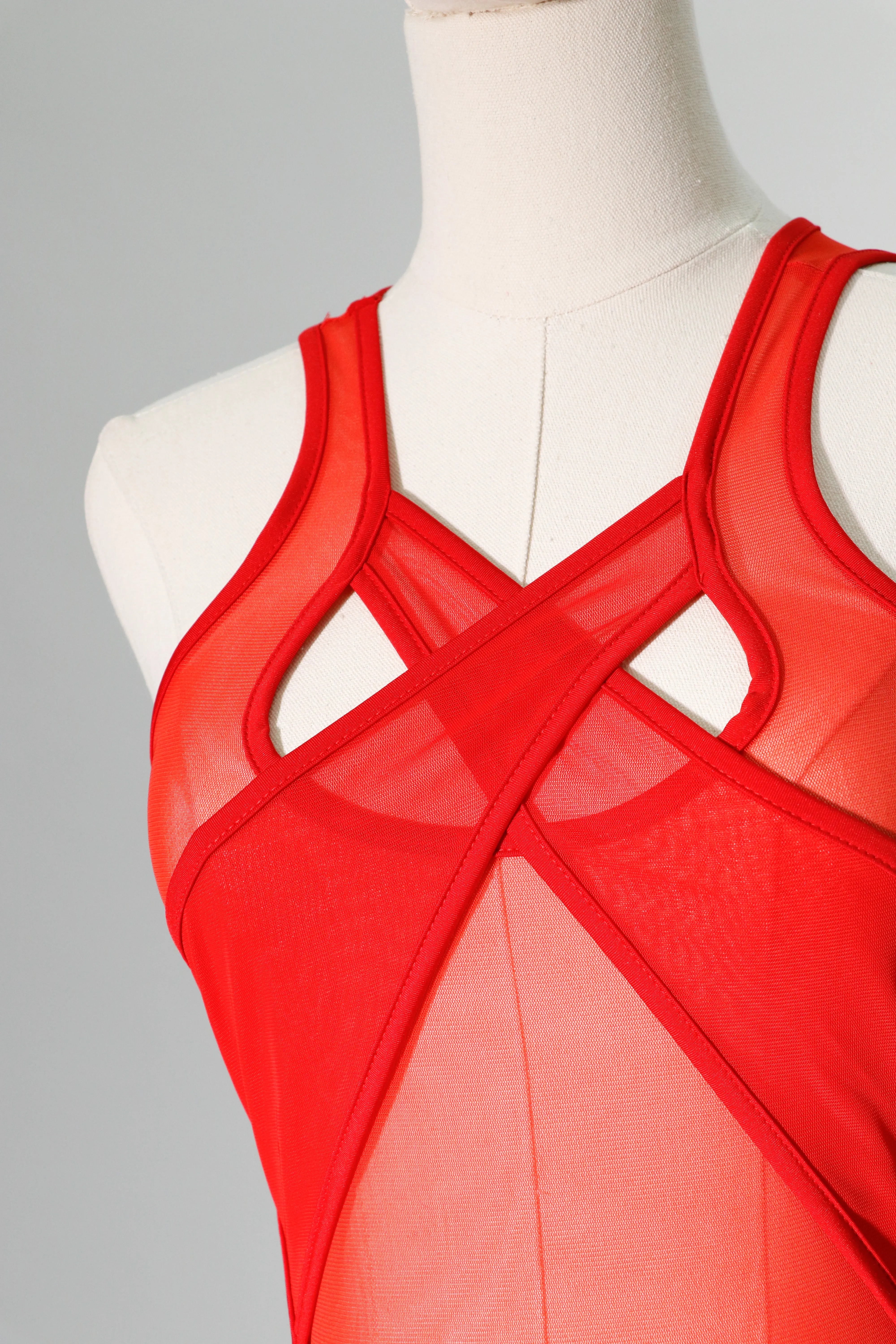 red mesh bodysuit