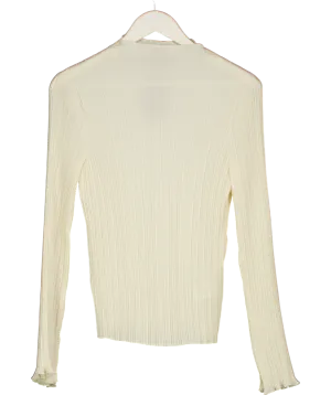 REISS Cream High Neck Plisse Top UK 8