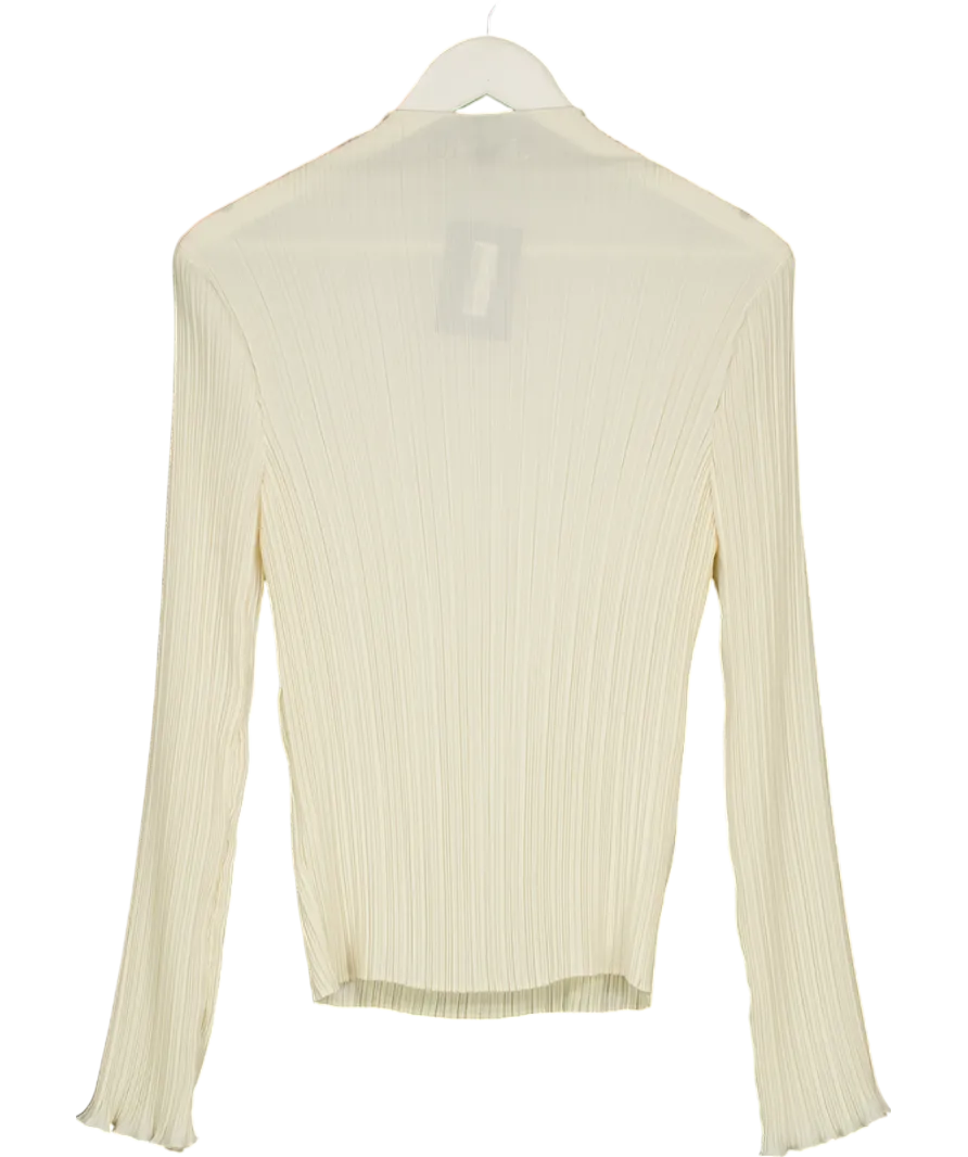 REISS Cream High Neck Plisse Top UK 8