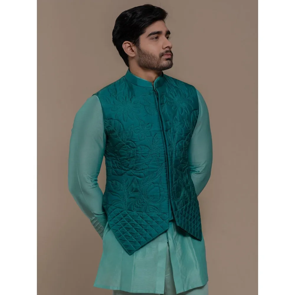 Runit Gupta Turquoise Handquilted Silk Half Jacket