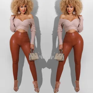 Rust Color Leather Pants