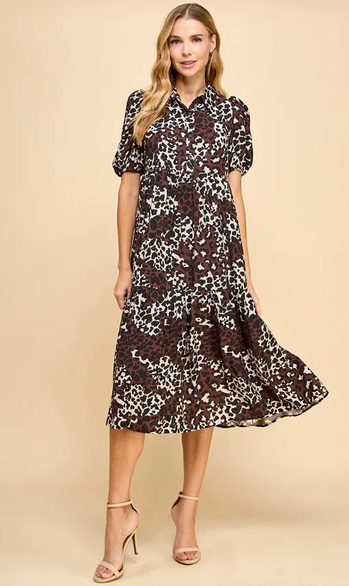 Serena Leopard Print Midi Shirt Dress
