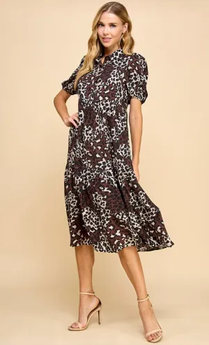 Serena Leopard Print Midi Shirt Dress