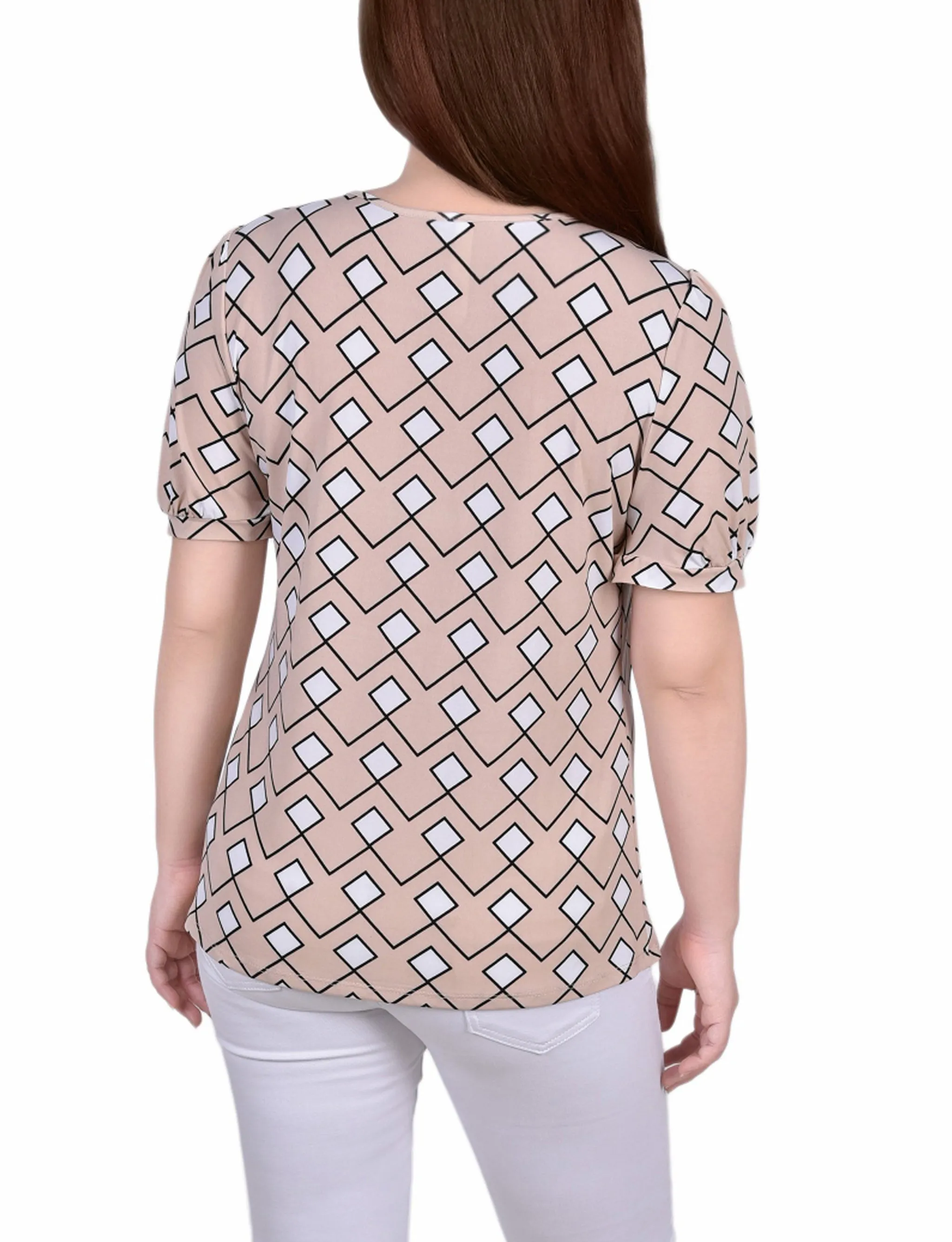 Short Puff Sleeve Sheer Inset Top
