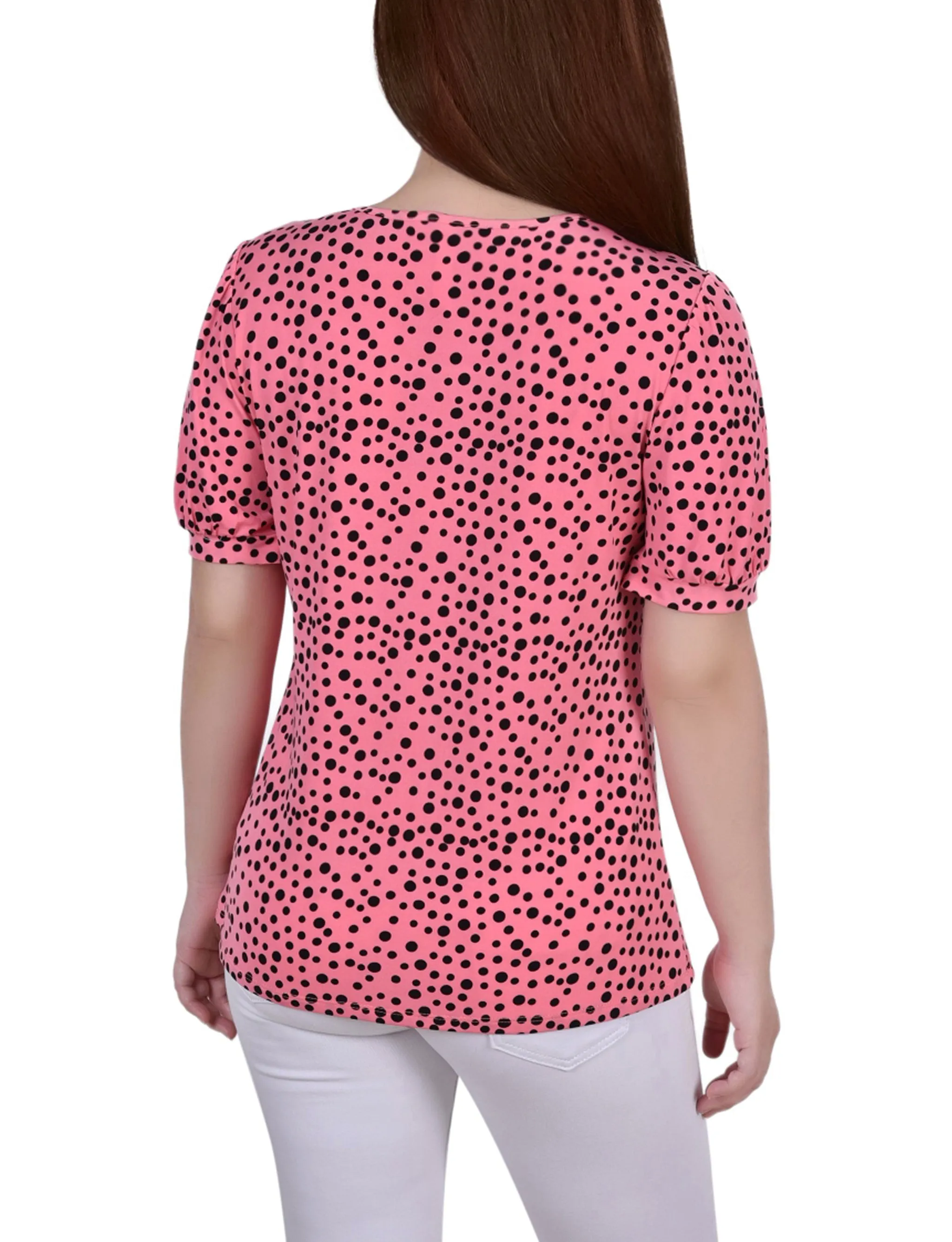 Short Puff Sleeve Sheer Inset Top