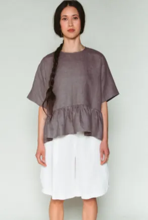 Shosh Grey Linen Peplum Top