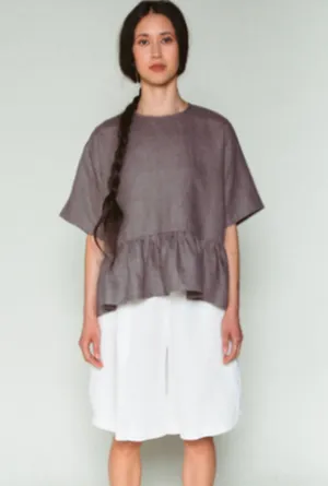 Shosh Grey Linen Peplum Top