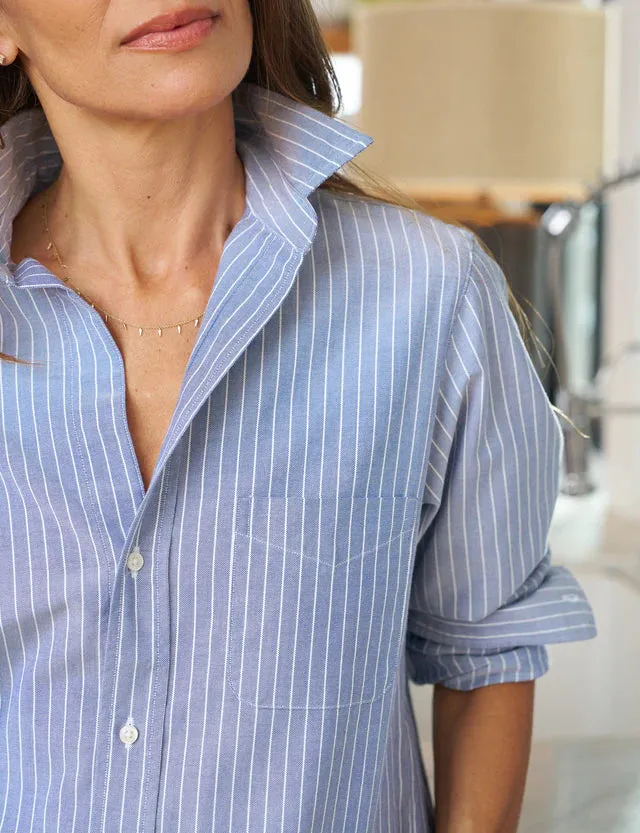 SIlvio Untuckable Button-Up Shirt- Navy Stripe