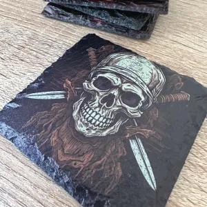 Skull Slate Coasters - Dagger Skull