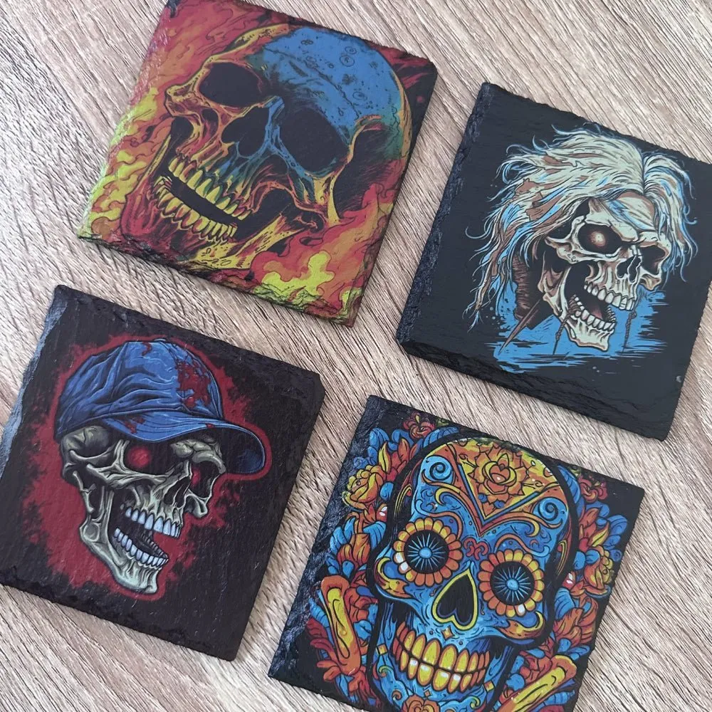 Skull Slate Coasters - Dagger Skull