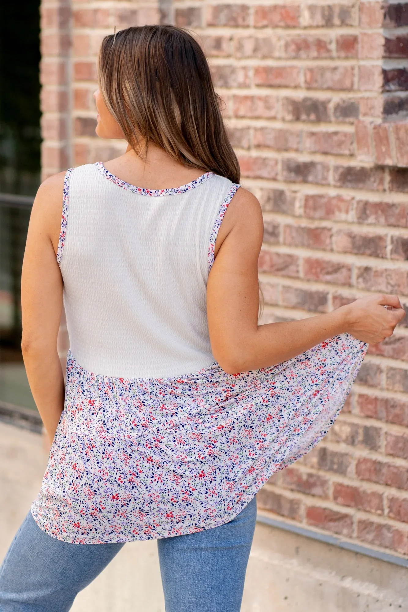 Smocked Printed Peplum Sleeveless Top Regular & Plus Sizes