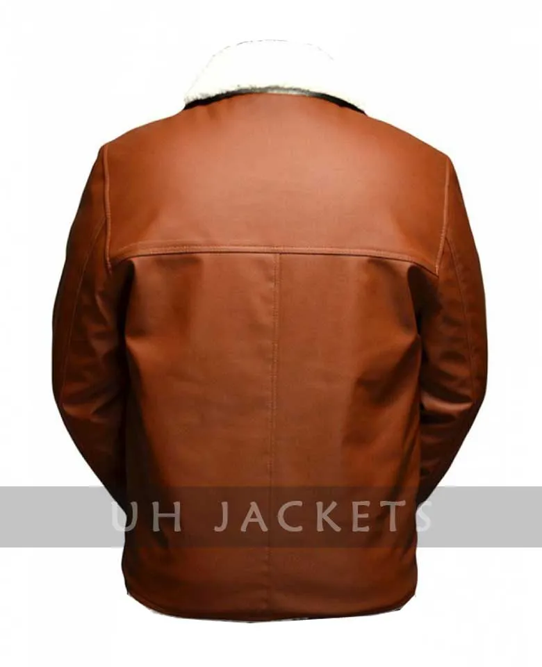 Tan Brown Faux Shearling Leather Jacket