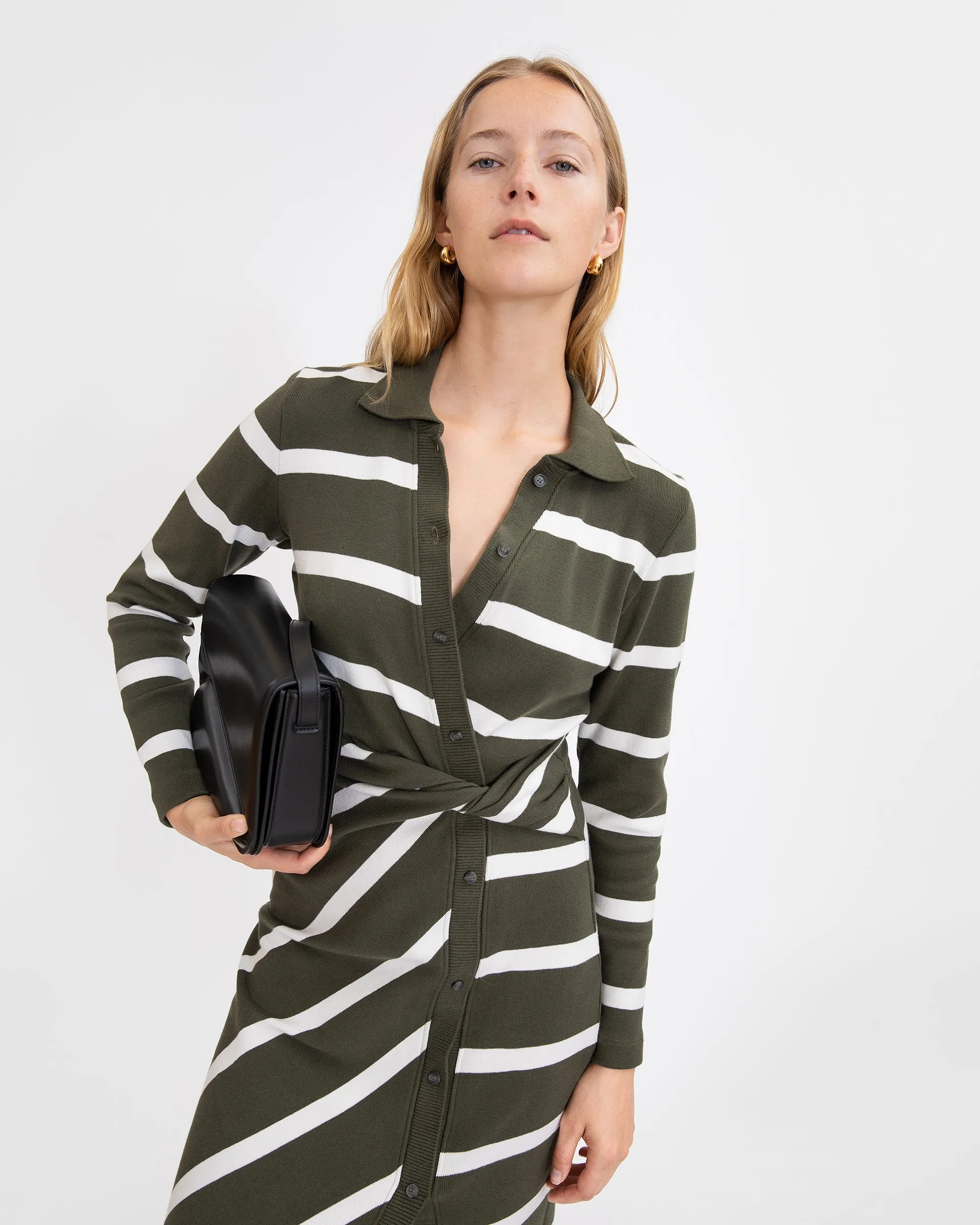 Tanya Taylor - Ellicot Dress in Army/Chalk Stripe