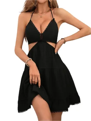 TEEK - Black Honey Cutout Backless Halter Neck Dress