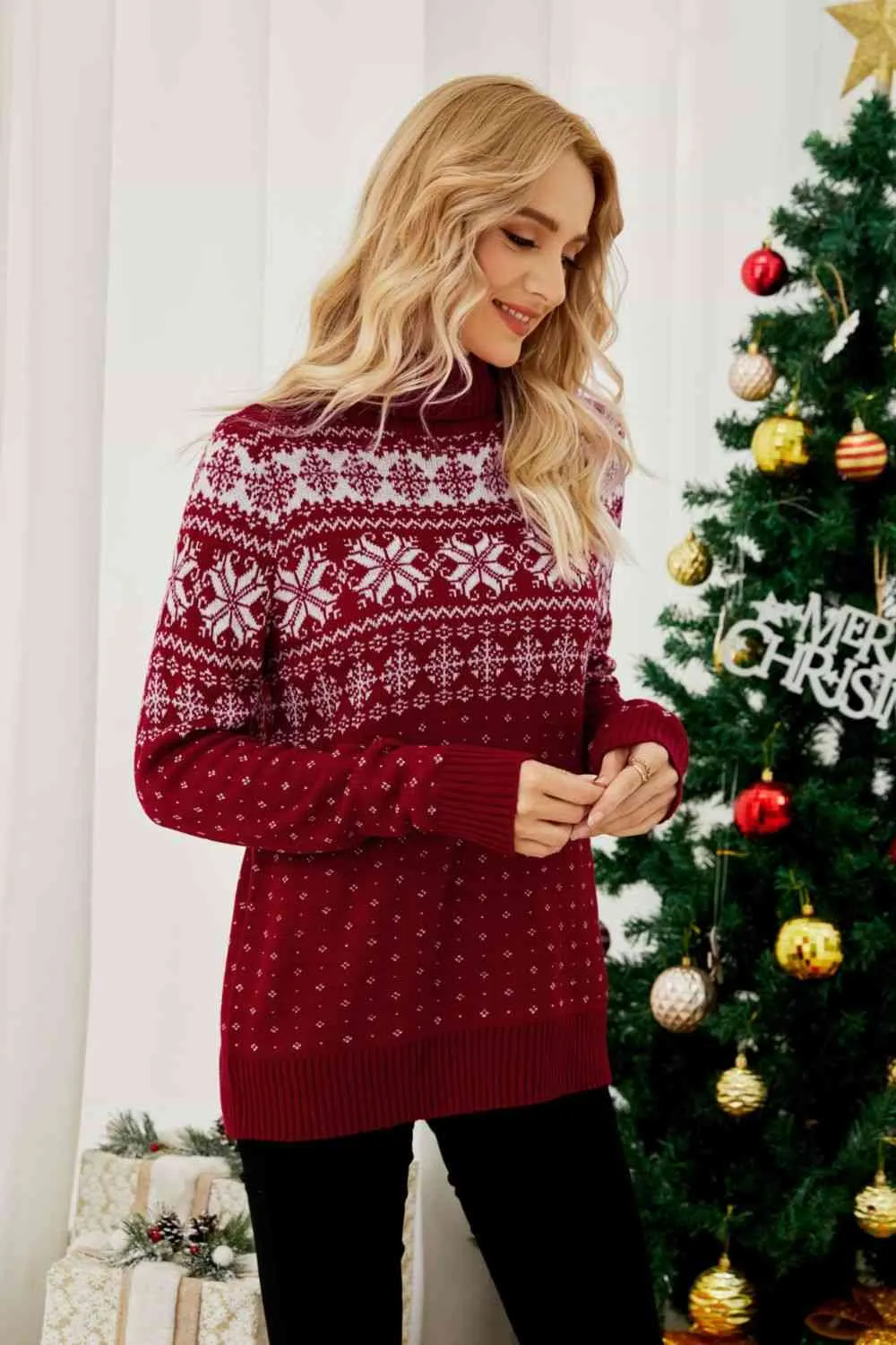 TEEK - Christmas Snowflake Fair Isle Turtleneck Sweater