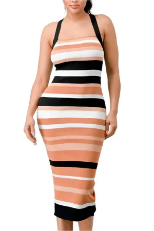 TEEK - MULTISTRIPE BANDAGE MIDI DRESS