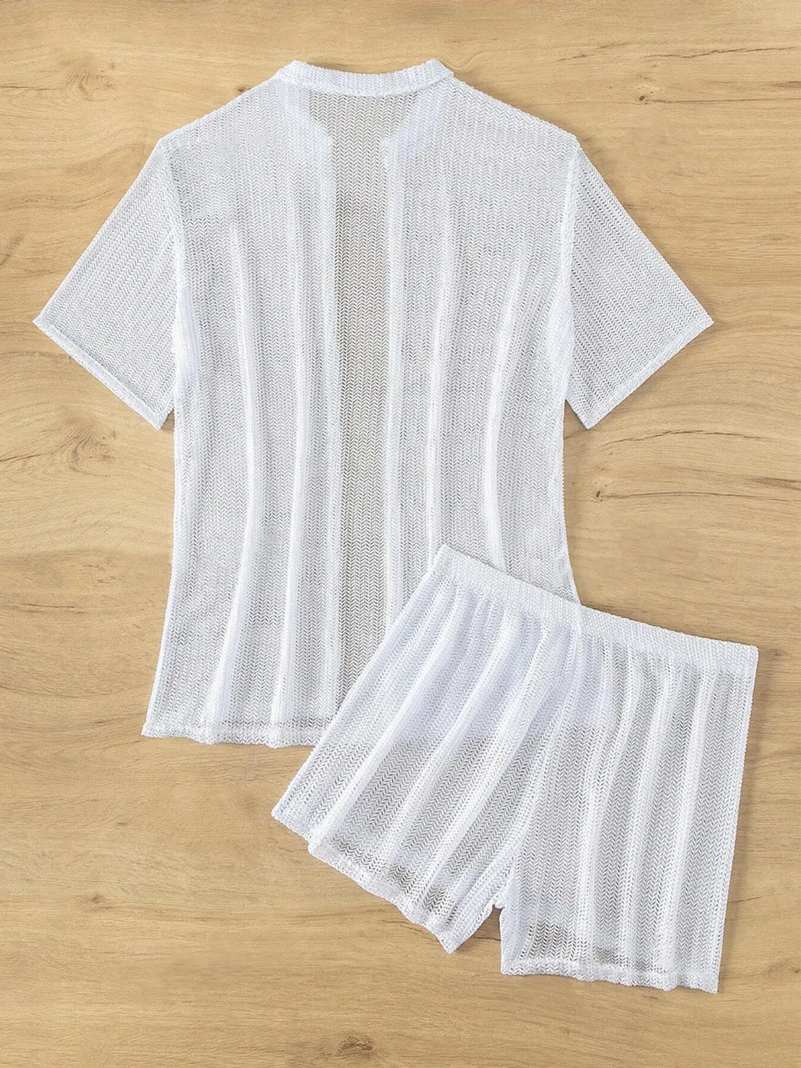 TEEK - Open Front Half Sleeve Top Shorts Cover Up Set
