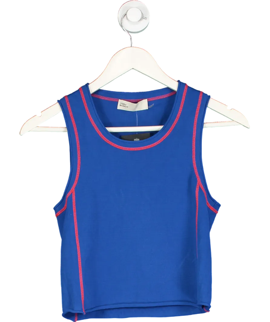 Tory Burch Blue Contrastim-trim Sleeveless Knitted Top UK S