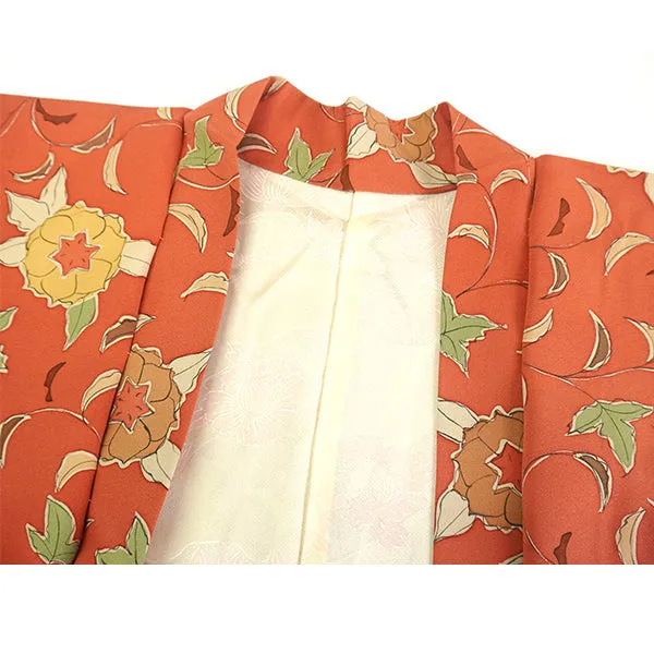 Vintage Haori Kimono Jacket Silk, Dusky Pink base, Floral Arabesque