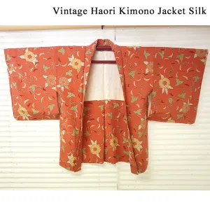 Vintage Haori Kimono Jacket Silk, Dusky Pink base, Floral Arabesque