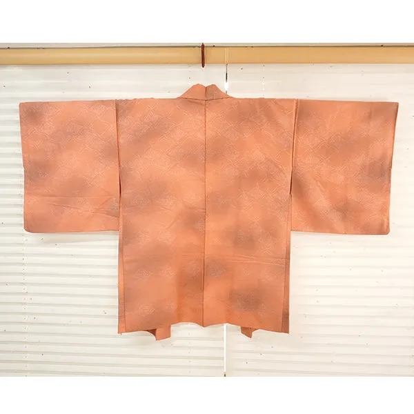Vintage Haori Kimono Jacket Silk, Orange base, Diamond Grid (Hishikōshi)