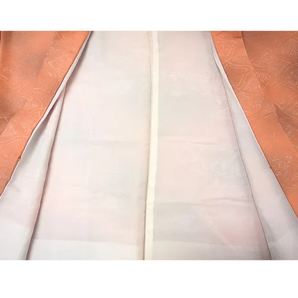 Vintage Haori Kimono Jacket Silk, Orange base, Diamond Grid (Hishikōshi)