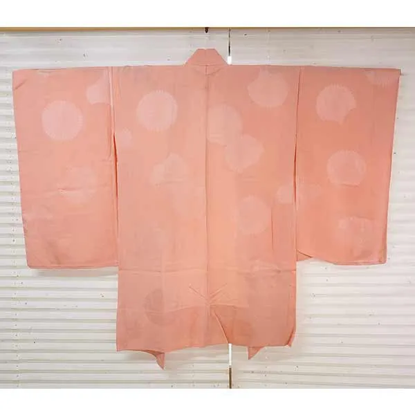 Vintage Haori Kimono Jacket Silk, Pastel Orange base, Chrysanthemums