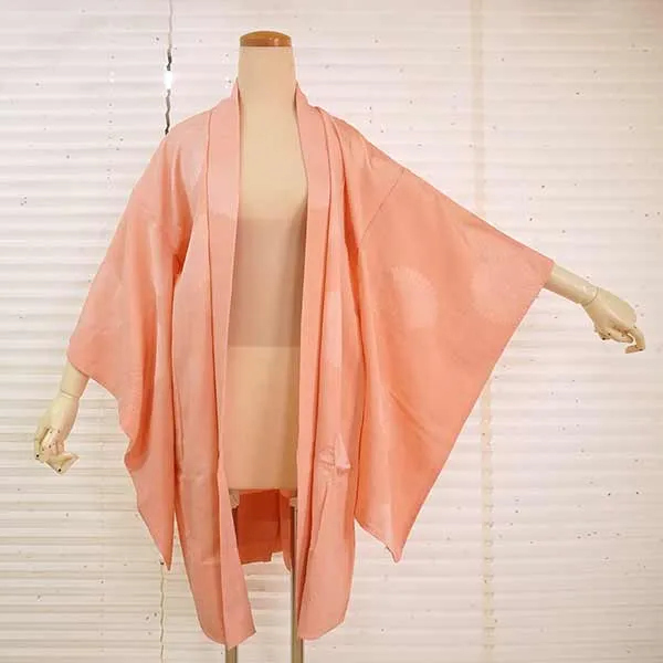 Vintage Haori Kimono Jacket Silk, Pastel Orange base, Chrysanthemums