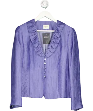 Viyella Blue Plisse Ruffle Collar Jacket UK 14