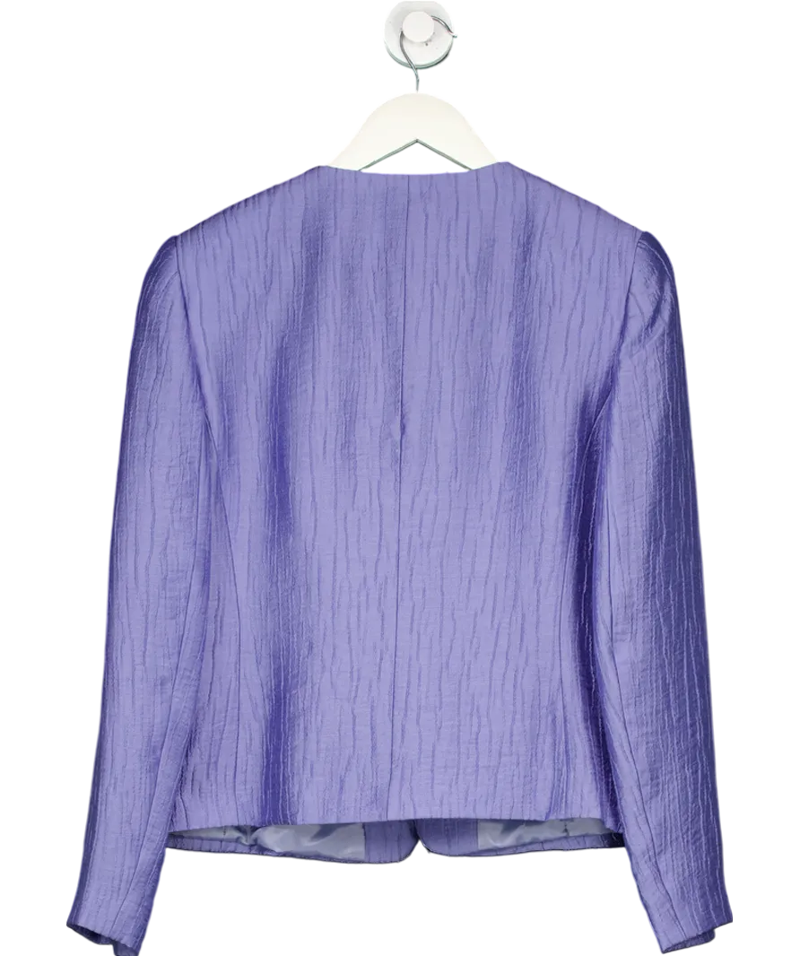 Viyella Blue Plisse Ruffle Collar Jacket UK 14