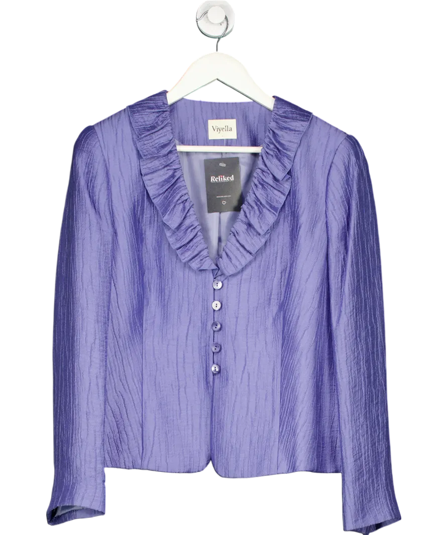 Viyella Blue Plisse Ruffle Collar Jacket UK 14