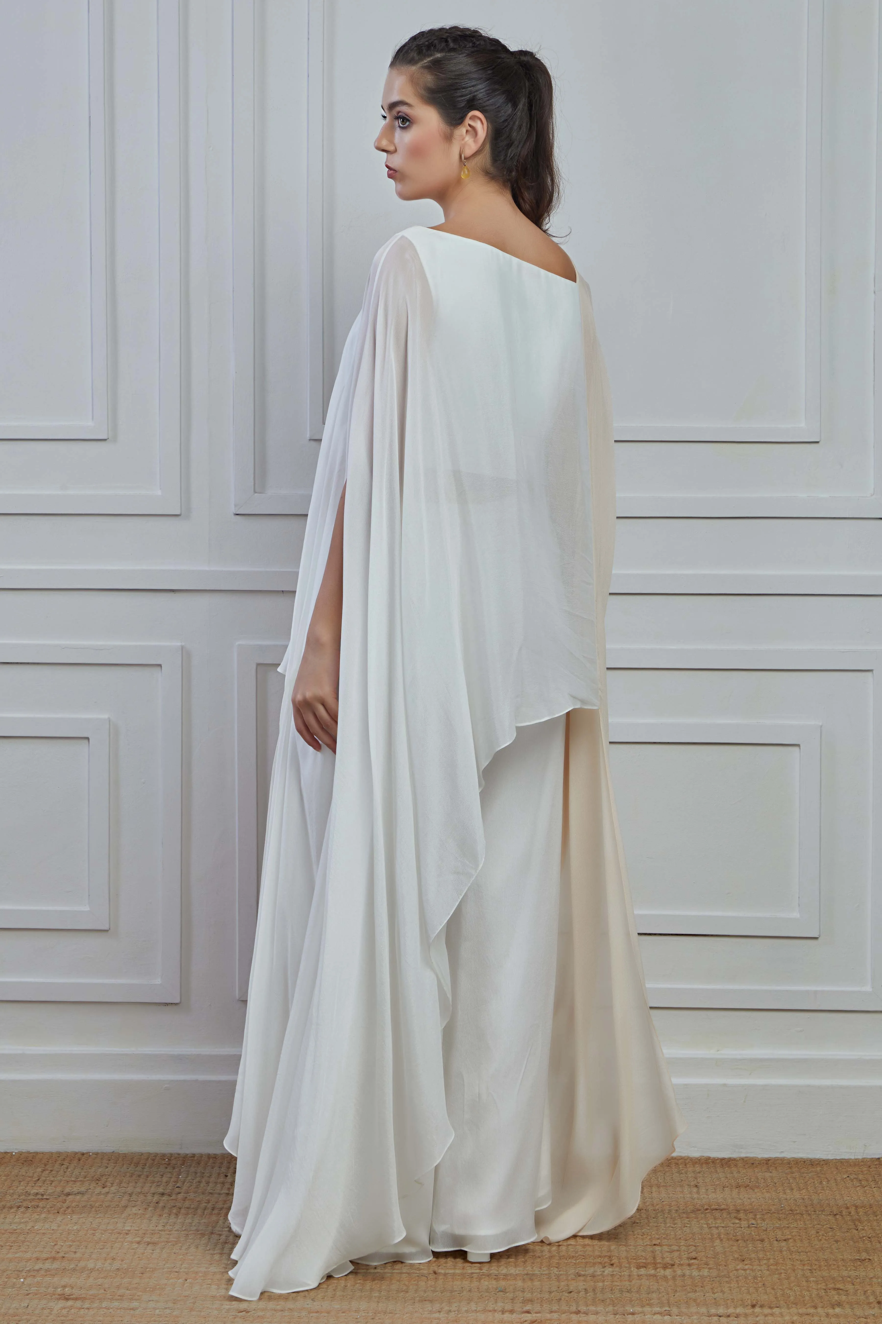 White Ombre-Dyed Crepe Silk Kaftan Palazzo Set