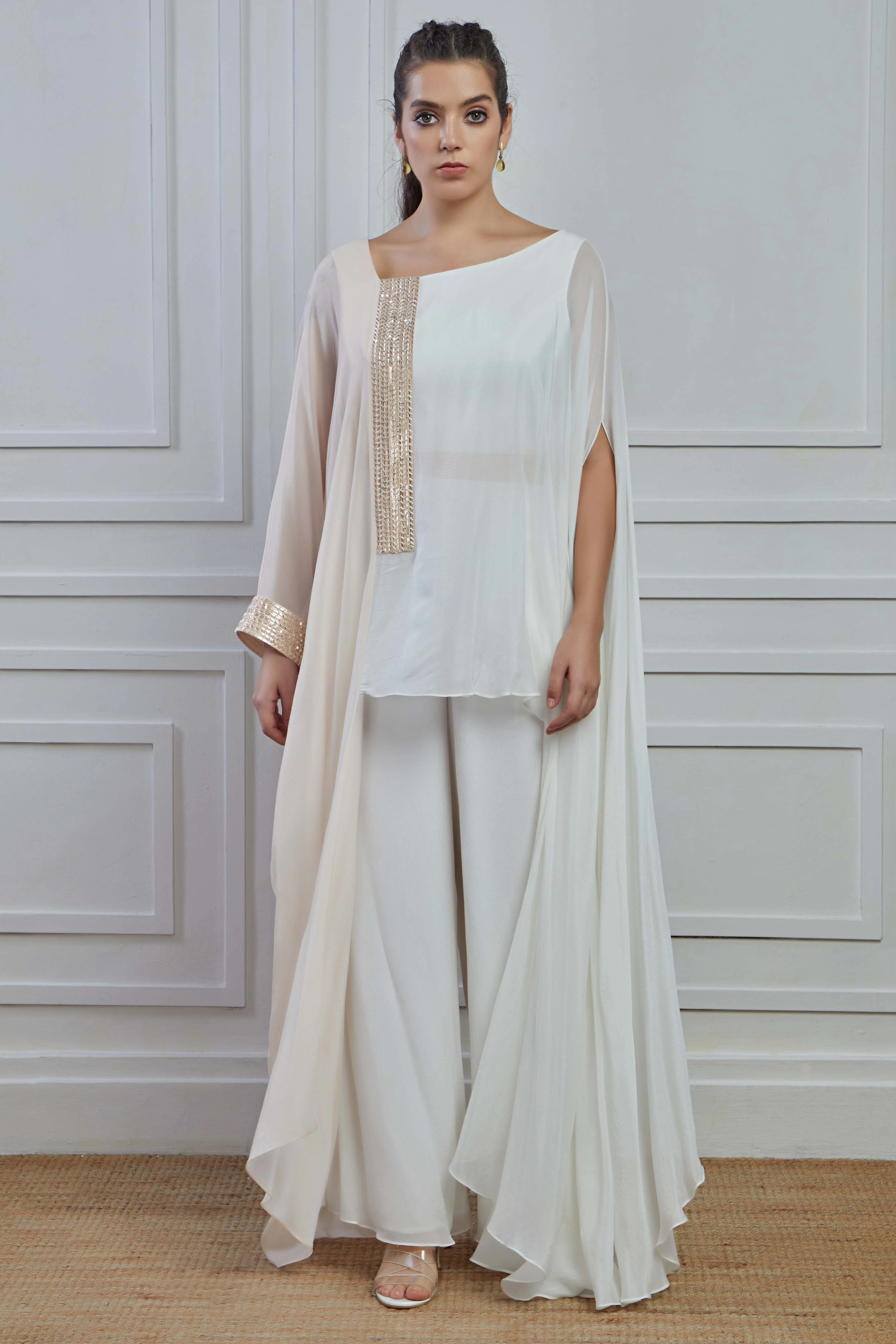 White Ombre-Dyed Crepe Silk Kaftan Palazzo Set